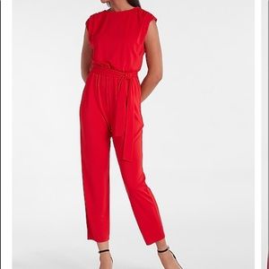 Express Smooth red Matte Jersey Low Back Jumpsuit
